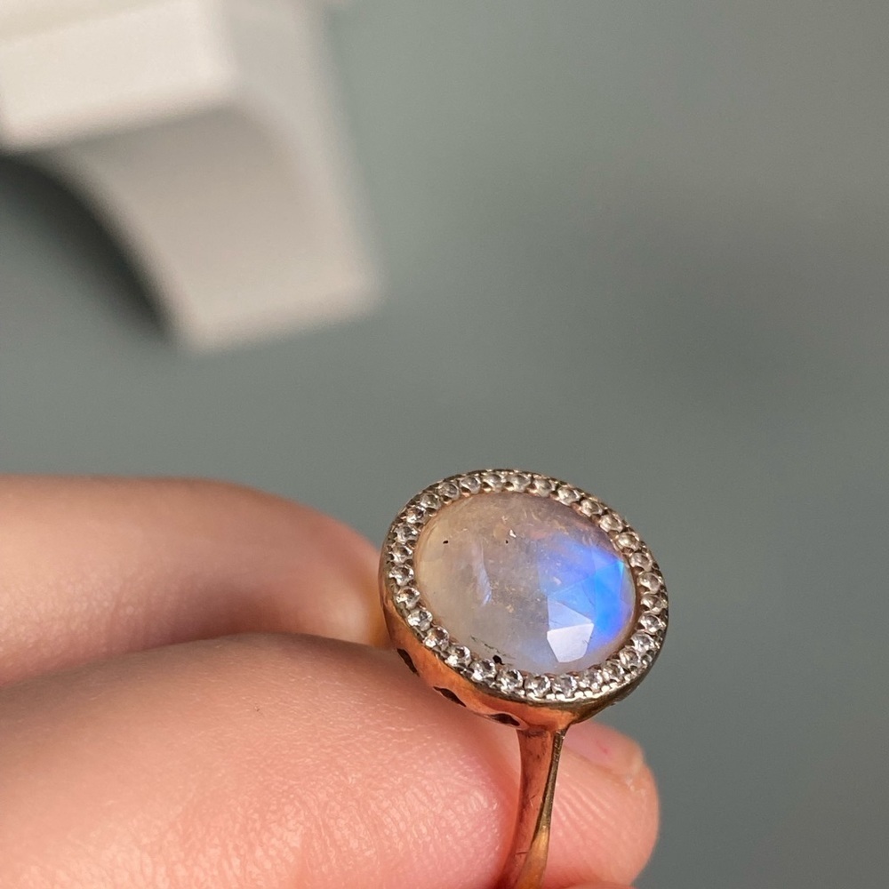 925 Sterling Silver gold plated rainbow moonstone ring size 7 - Picture 3 of 7